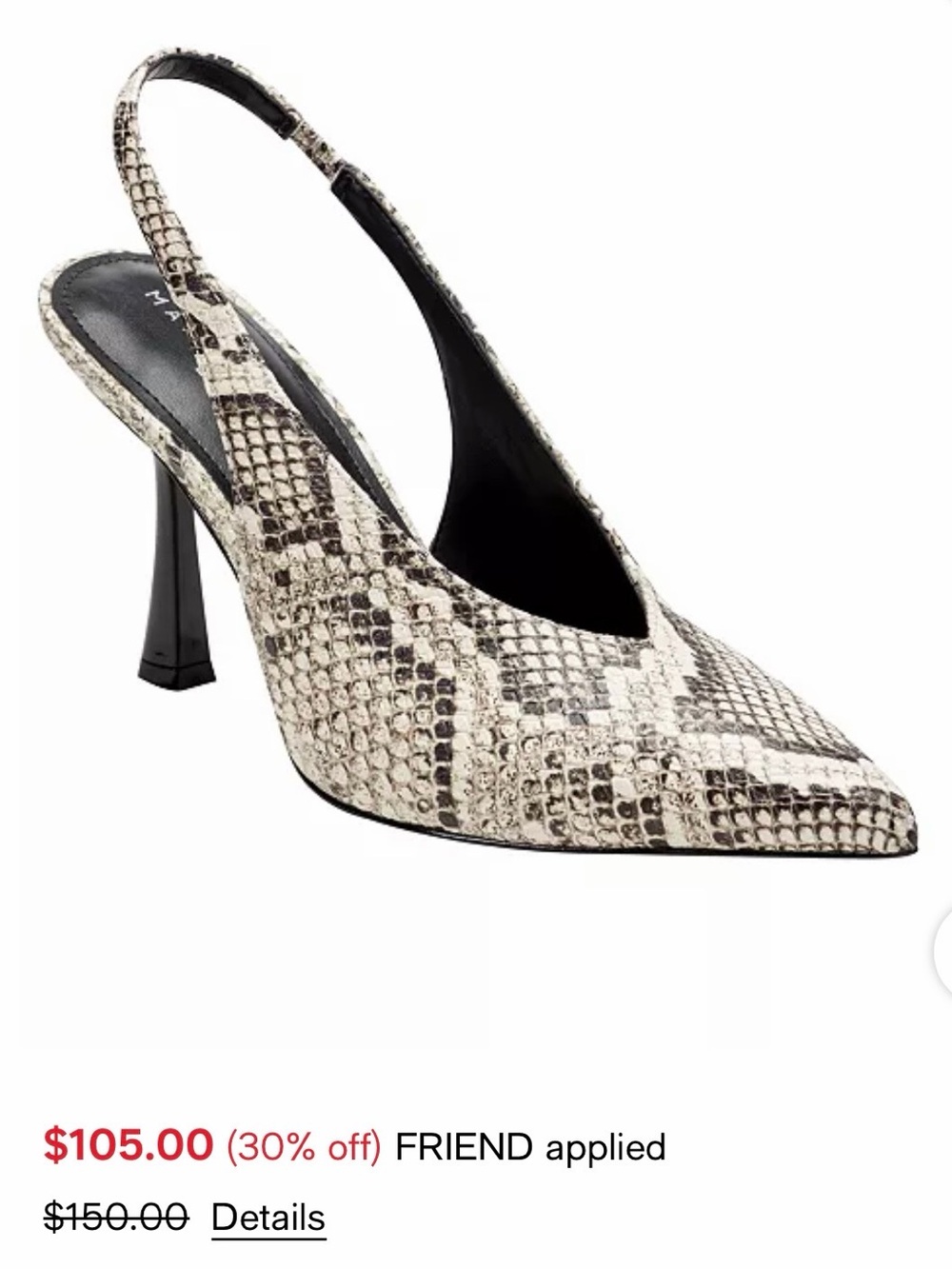Marc Fisher Snake-Print Slingback Pump in Black and Cream